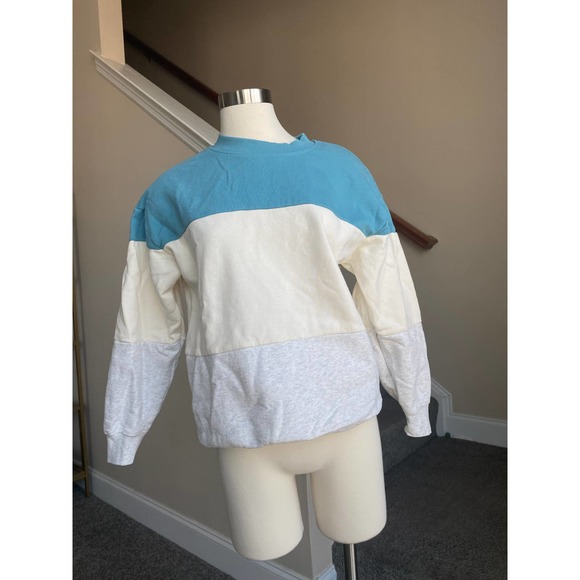 Forever 21 color block (teal/cream/heather gray) crewneck sweatshirt, Size Med - Picture 3 of 11